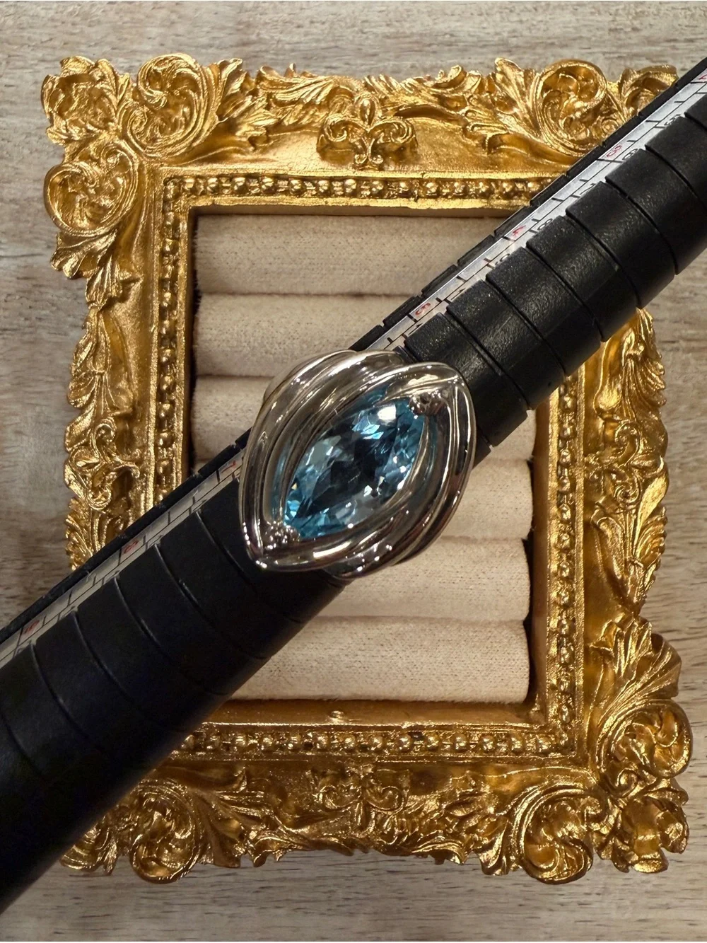 Sterling Silver 925 Marquise Blue Topaz Statement Ring – Size 6